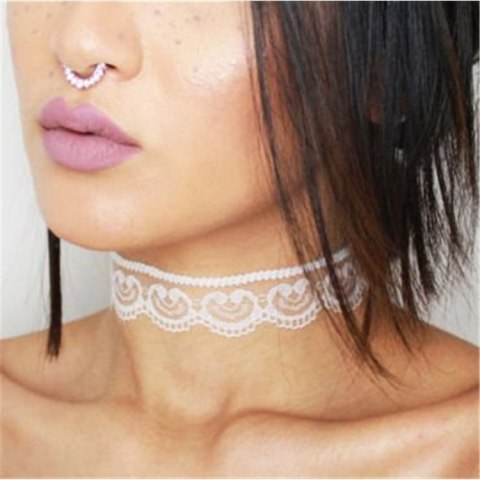 Naszyjnik choker obroża ażurowy biały N288B