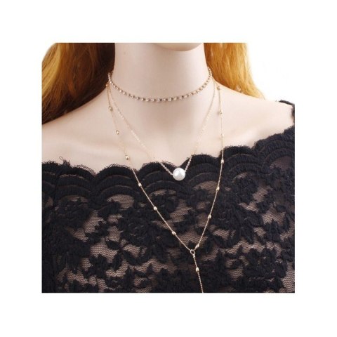 NASZYJNIK CHOKER TRZYCZĘŚCIOWY Z PEREŁKĄ I KRYSZTAŁKAMI N546
