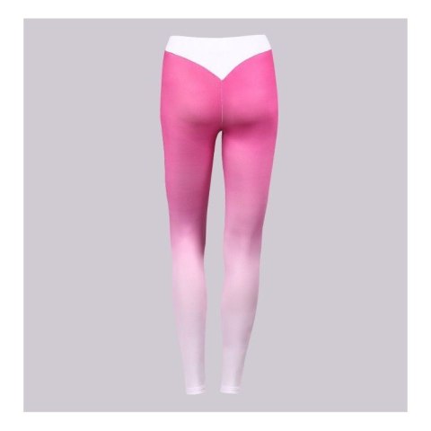 Legginsy sportowe getry fitness damskie różowo białe L