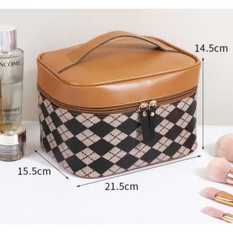 Kosmetyczka rozkładana kuferek organizer brąz pepitka