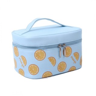Kosmetyczka kuferek organizer podróżny niebieska w pomarańcze