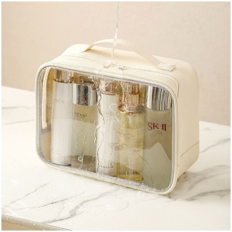 Kosmetyczka organizer podróżny na kosmetyki kremowa 26x20x11cm