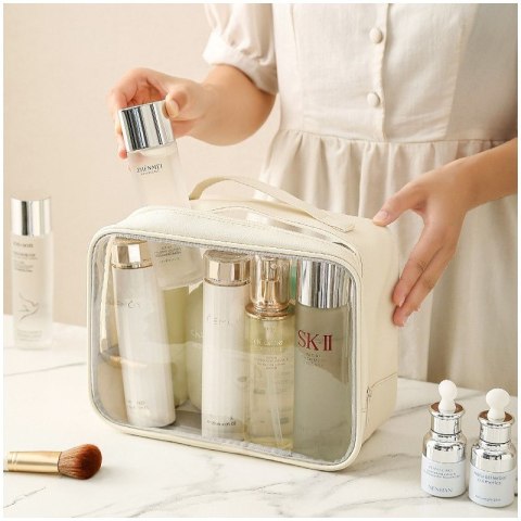 Kosmetyczka organizer podróżny na kosmetyki kremowa 26x20x11cm