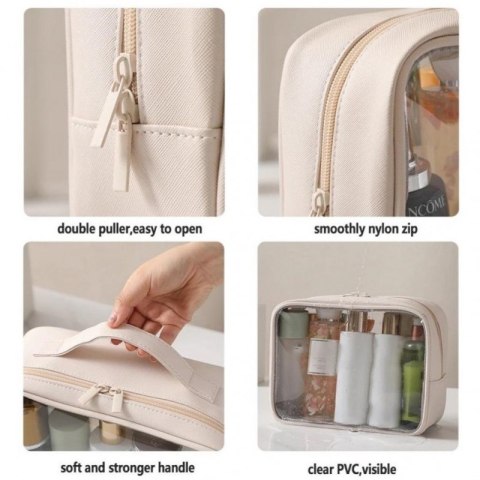Kosmetyczka organizer podróżny na kosmetyki kremowa 26x20x11cm
