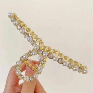 Spinka do włosów klamra łapacz z perełkami cyrkonie XL 11,5 cm