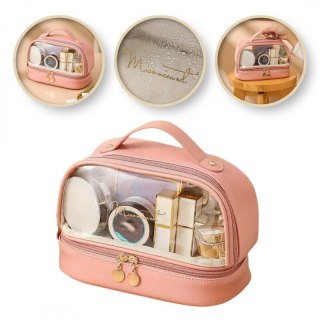 Kosmetyczka organizer podróżny dwupoziomowa różowa 23x13,5x16cm