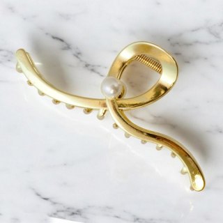 Spinka klamra do włosów XL złota z perłą 12,5 cm