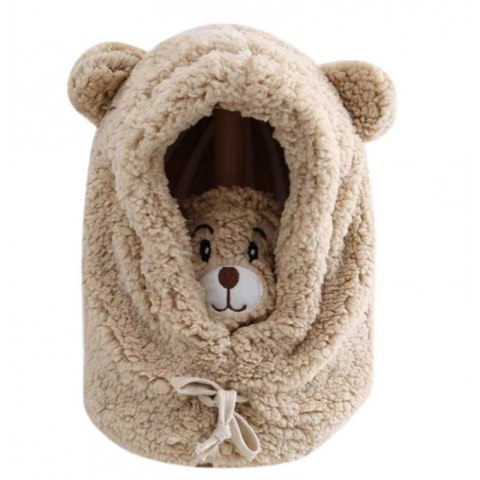 Czapka zimowa kaptur komin z uszami misia 2w1 brązowa