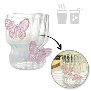 Szklanka ryflowana kubek falowany motylki róż 260 ml