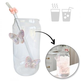 Szklanka wysoka ze słomką kubek motylki róż 500 ml