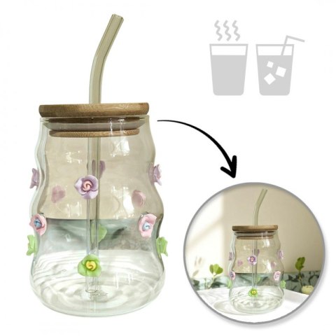 Szklanka kubek z falowanymi ściankami słomką 450ml