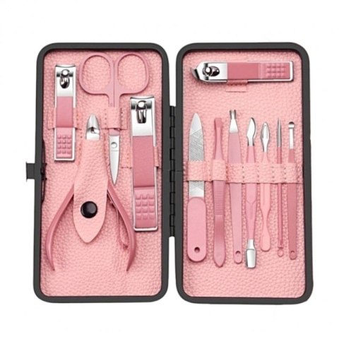 Zestaw akcesoriów do manicure, pedicure w etui różowe 12w1 AK20