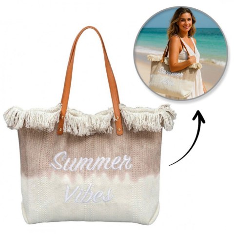 Torba plażowa na zakupy płócienna boho ombre brązowa
