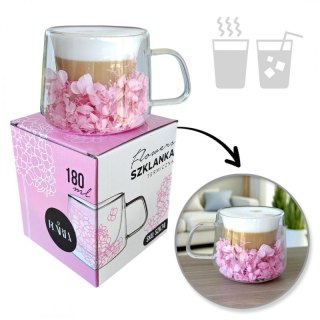 Szklanka termiczna kubek z hortensją różowa 180 ml