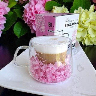 Szklanka termiczna kubek z hortensją różowa 180 ml