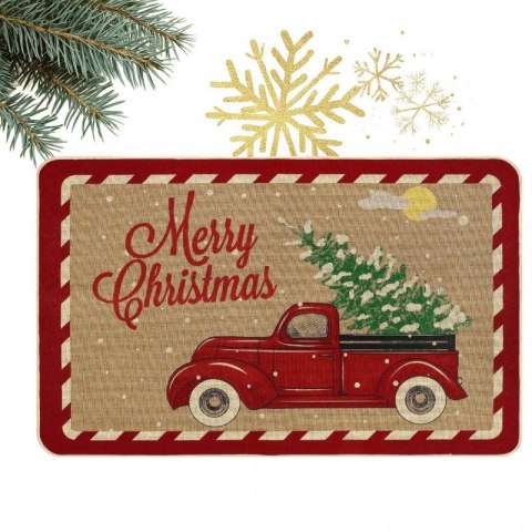 Dywanik wycieraczka świąteczna MERRY CHRISTMAS, czerwone auto 60x90cm DYW12