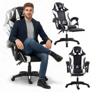 Fotel gamingowy obrotowy z podnóżkiem EC GAMING masażer KO24B