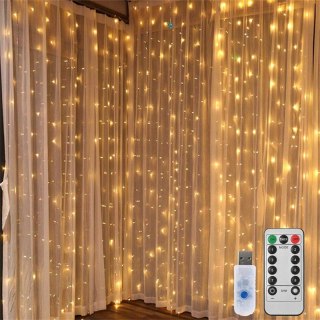 Kurtyna świetlna lampki LED 3x3m + uchwyty i programator CIEPŁY BIAŁY LAMP51