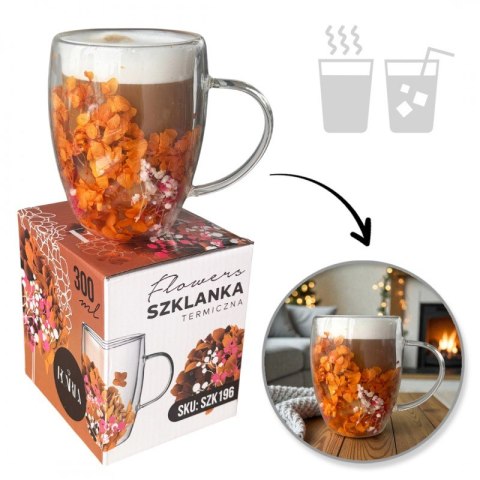 Szklanka termiczna kubek z kwiatami 300 ml gipsówka hortensje