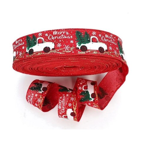 Taśma świąteczna na kokardę, wstążka na prezent Boże Narodzenie 5cm x 5m KSN70