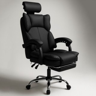 Fotel biurowy obrotowy Titan z podnóżkiem - czarny MATERIAŁ KO49CZ