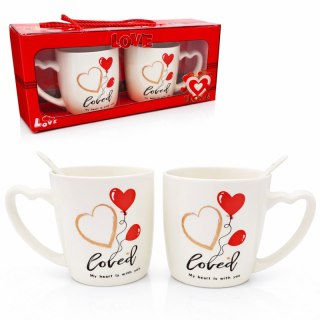 Zestaw 2szt KUBKÓW WALENTYNKOWYCH - LOVE YOU w pudełku z łyżeczkami 300 ml KB24