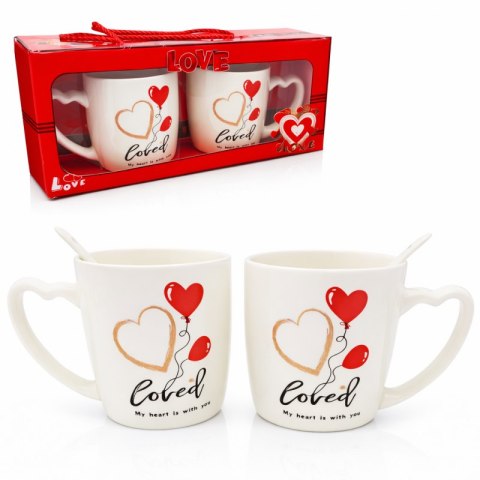 Zestaw 2szt KUBKÓW WALENTYNKOWYCH - LOVE YOU w pudełku z łyżeczkami 300 ml KB24