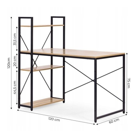 Loftowe biurko komputerowe z regałem, półkami, 120 x 60cm, czarne STL24JBR