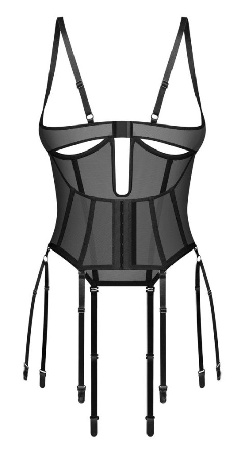 Obsessive Euphori Gorset Otwarty 2XL/3XL Czarny Przezroczysty Powernet