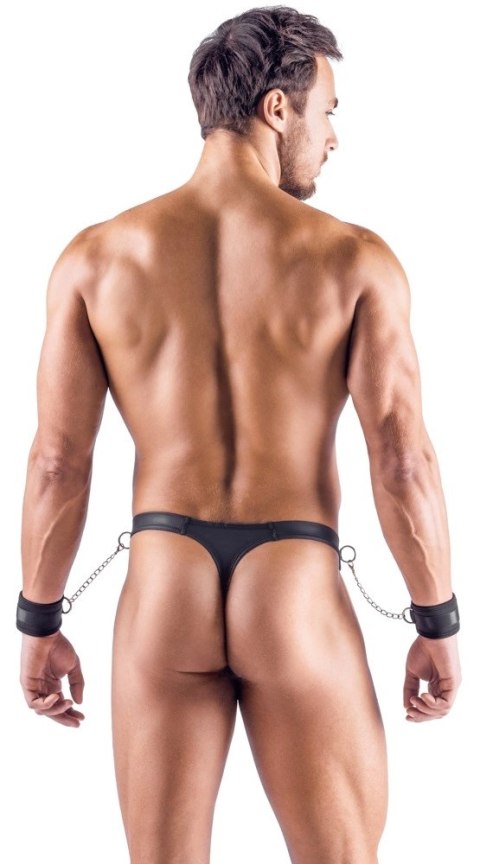 Svenjoyment Bondage Zestaw Męski: Stringi i Kajdanki 2XL Czarny