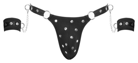 Svenjoyment Bondage Zestaw Męski: Stringi i Kajdanki 2XL Czarny