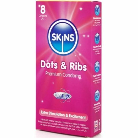 Skins Dots & Ribs Premium prezerwatywy 8 szt. teksturowane wanilia