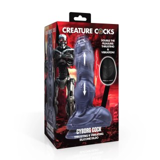 XR Brands Cyborg Cock Srebrny Model Intymny z Wibracją i Ruchem 22cm