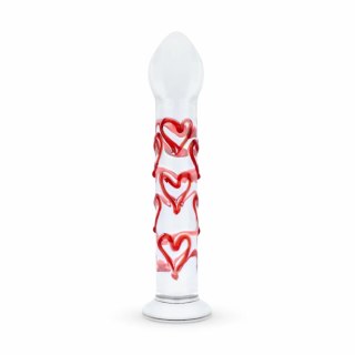 Gildo Szklany model G-Spot/Prostate z sercami - transparentny czerwony