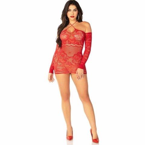 Leg Avenue Sukienka Mini Czerwona Siatka Off-Shoulder Długie Rękawy