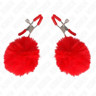 KINK Zacisk kulkowy z futrem syntetycznym czerwony 6 cm