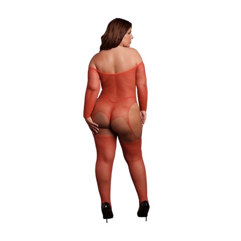 Obsessive Shimmering Bodystocking Plus Size czerwono-złoty połysk XL-4XL