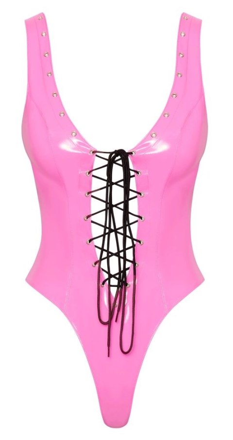 Black Level Body Winylowe Rożowe XL z Czarnym Sznurowaniem