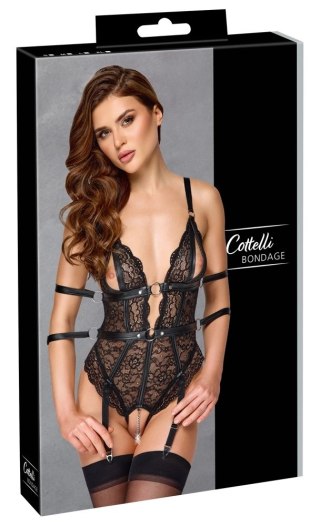 Cottelli Collection BONDAGE Body koronkowe czarne z mankietami S