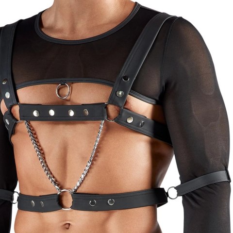 Svenjoyment Bondage Top z Długim Rękawem, Uprząż, 4 Mankiety S, Czarny