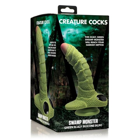 XR Brands Creature Cocks Silikonowy Model Fantazyjny Zielony z Oczami