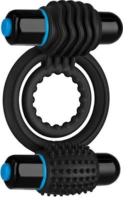 Doc Johnson Double Vibrating Ring czarny - silikonowy system z podwojną wibracją