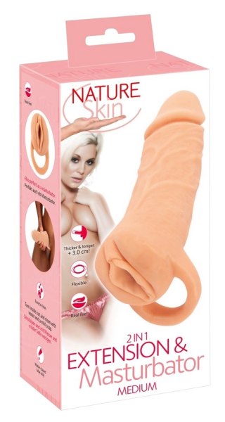 Nature Skin Medium - System 2w1 Przedłużający i Intymny Rękaw TPE 18,5 cm