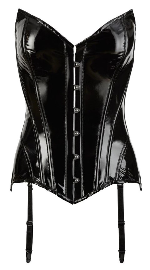 Black Level Gorset winylowy czarny z paskami do pończoch 2XL