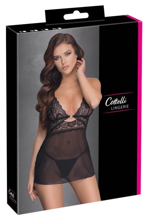 Cottelli Lingerie Halka Siateczkowa z Koronką + Stringi L
