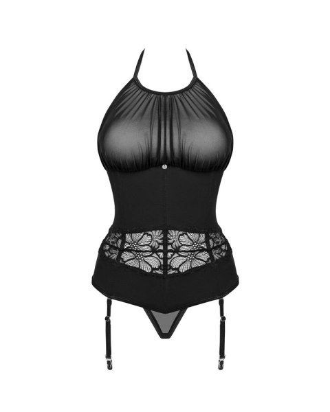 Obsessive Serafia XL/2XL - Czarna koszulka z paskami i stringami