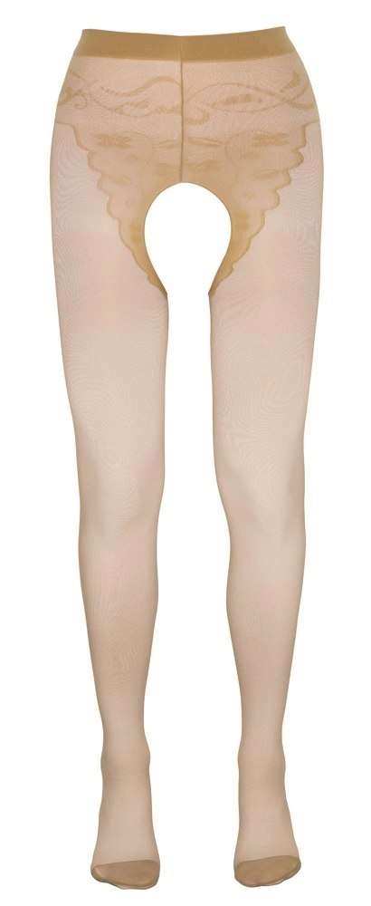 Cottelli LEGWEAR Rajstopy bez krocza beżowe z czarnym szwem 3