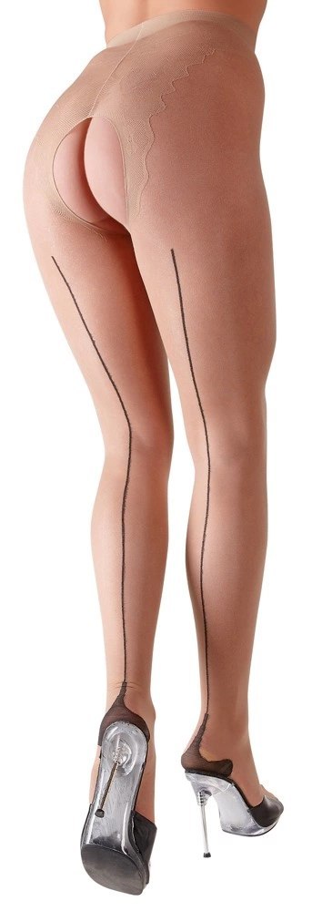 Cottelli LEGWEAR Rajstopy beżowe z czarnym szwem i otwartym kroczem 2