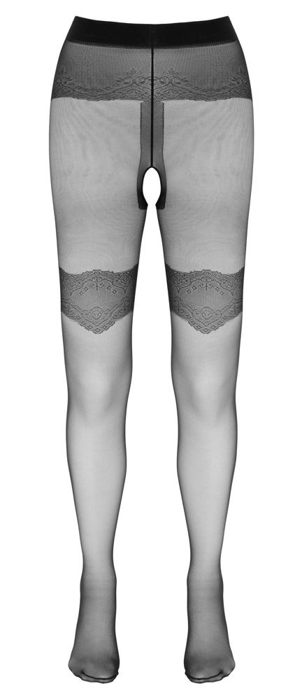Cottelli LEGWEAR Rajstopy czarne z ozdobnymi szwami i otwartą strefą M