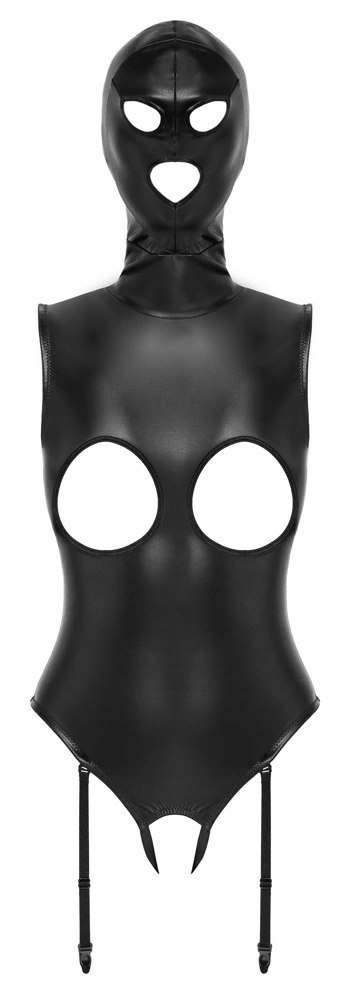 Bad Kitty Body XL z maską, imitacja skory, otwarte elementy, czarne